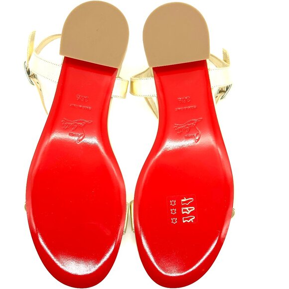 Christian Louboutin SWEET JANE SANDAL FLAT Metallic Leather Shoes Gold - Picture 14 of 16